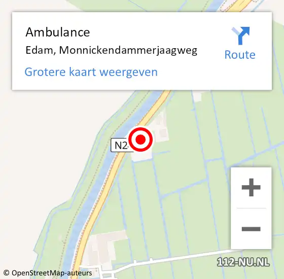 Locatie op kaart van de 112 melding: Ambulance Edam, Monnickendammerjaagweg op 7 december 2022 20:39