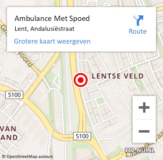 Locatie op kaart van de 112 melding: Ambulance Met Spoed Naar Lent, Andalusiëstraat op 7 december 2022 21:00