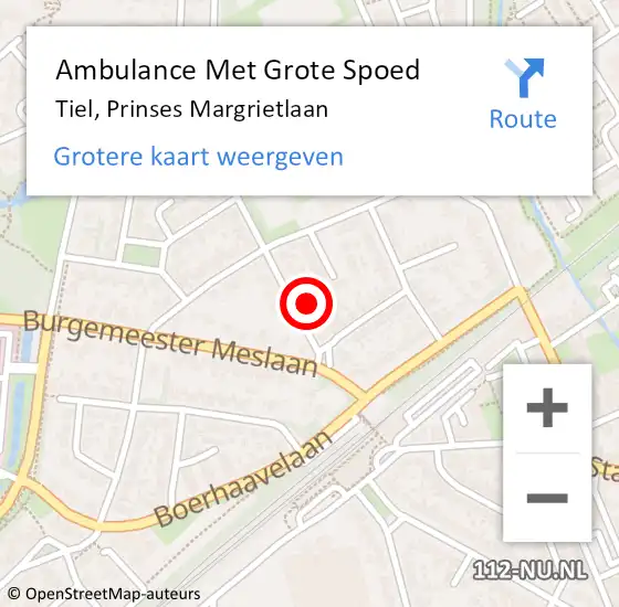 Locatie op kaart van de 112 melding: Ambulance Met Grote Spoed Naar Tiel, Prinses Margrietlaan op 7 december 2022 21:22