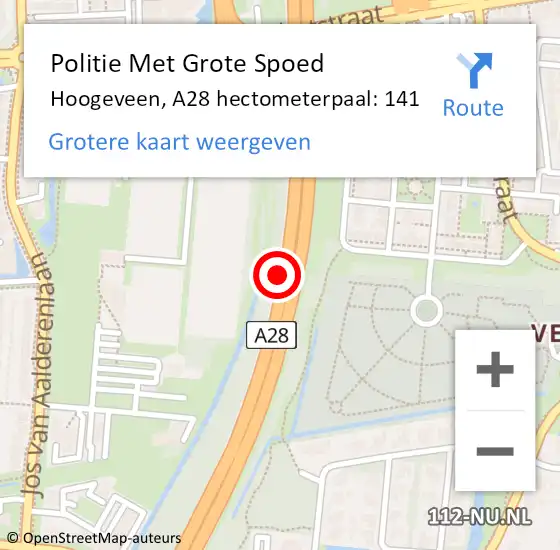 Locatie op kaart van de 112 melding: Politie Met Grote Spoed Naar Hoogeveen, A28 hectometerpaal: 141 op 7 december 2022 22:16