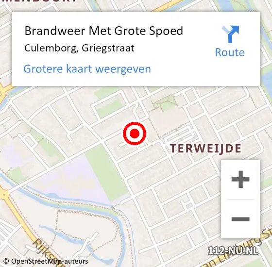 Locatie op kaart van de 112 melding: Brandweer Met Grote Spoed Naar Culemborg, Griegstraat op 7 december 2022 23:10