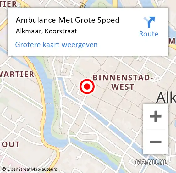 Locatie op kaart van de 112 melding: Ambulance Met Grote Spoed Naar Alkmaar, Koorstraat op 7 december 2022 23:25