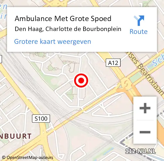 Locatie op kaart van de 112 melding: Ambulance Met Grote Spoed Naar Den Haag, Charlotte de Bourbonplein op 7 december 2022 23:37