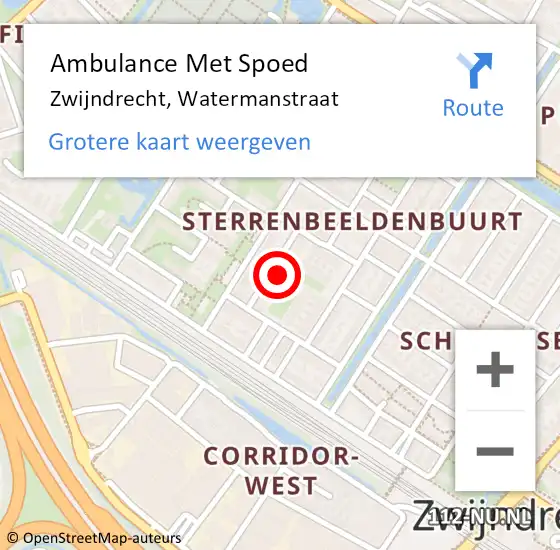 Locatie op kaart van de 112 melding: Ambulance Met Spoed Naar Zwijndrecht, Watermanstraat op 7 december 2022 23:50