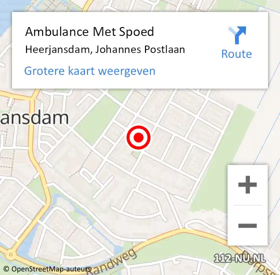 Locatie op kaart van de 112 melding: Ambulance Met Spoed Naar Heerjansdam, Johannes Postlaan op 8 december 2022 03:35