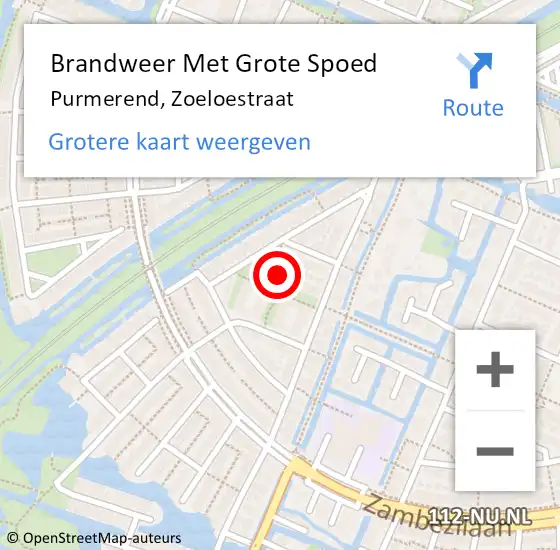 Locatie op kaart van de 112 melding: Brandweer Met Grote Spoed Naar Purmerend, Zoeloestraat op 8 december 2022 04:44