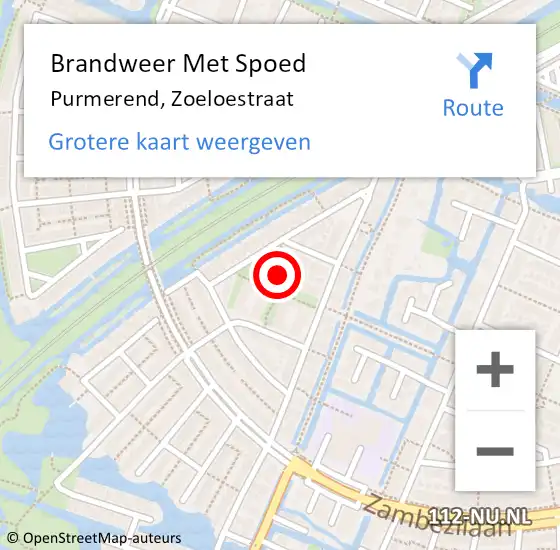 Locatie op kaart van de 112 melding: Brandweer Met Spoed Naar Purmerend, Zoeloestraat op 8 december 2022 05:04