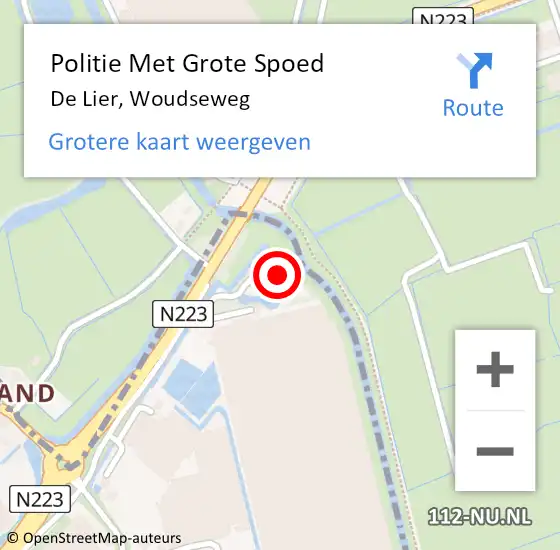 Locatie op kaart van de 112 melding: Politie Met Grote Spoed Naar De Lier, Woudseweg op 8 december 2022 05:37