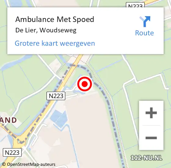 Locatie op kaart van de 112 melding: Ambulance Met Spoed Naar De Lier, Woudseweg op 8 december 2022 05:52