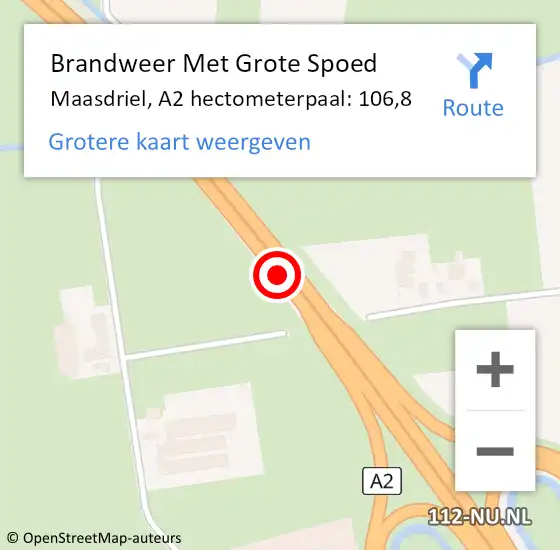Locatie op kaart van de 112 melding: Brandweer Met Grote Spoed Naar Maasdriel, A2 hectometerpaal: 106,8 op 8 december 2022 05:54
