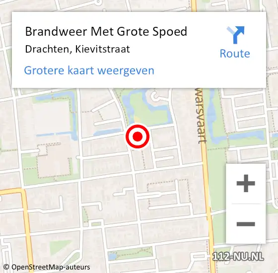 Locatie op kaart van de 112 melding: Brandweer Met Grote Spoed Naar Drachten, Kievitstraat op 8 december 2022 06:35