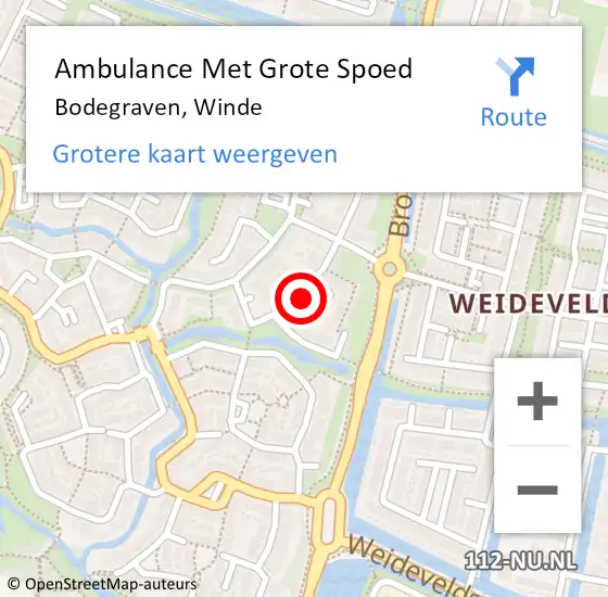 Locatie op kaart van de 112 melding: Ambulance Met Grote Spoed Naar Bodegraven, Winde op 8 december 2022 07:19