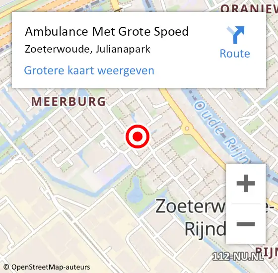 Locatie op kaart van de 112 melding: Ambulance Met Grote Spoed Naar Zoeterwoude, Julianapark op 8 december 2022 07:20