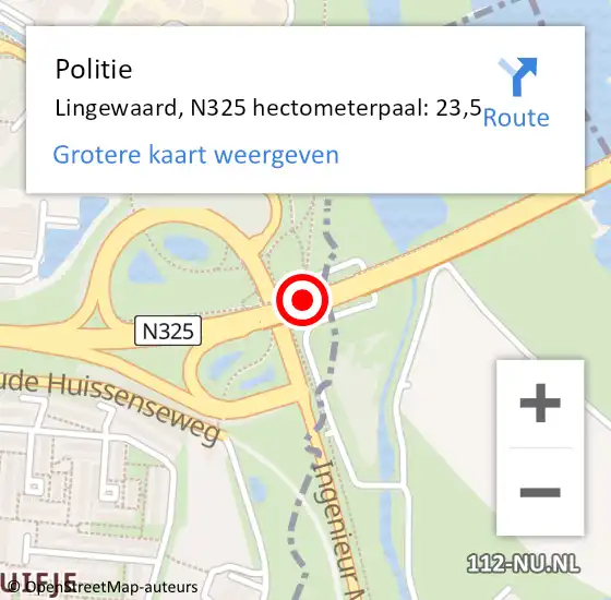 Locatie op kaart van de 112 melding: Politie Lingewaard, N325 hectometerpaal: 23,5 op 8 december 2022 07:50