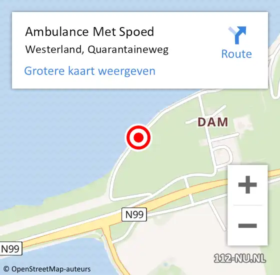 Locatie op kaart van de 112 melding: Ambulance Met Spoed Naar Westerland, Quarantaineweg op 7 augustus 2014 15:14