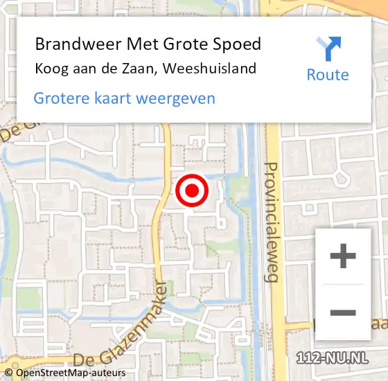 Locatie op kaart van de 112 melding: Brandweer Met Grote Spoed Naar Koog aan de Zaan, Weeshuisland op 8 december 2022 08:58