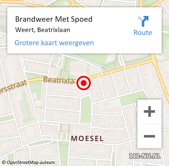 Locatie op kaart van de 112 melding: Brandweer Met Spoed Naar Weert, Beatrixlaan op 8 december 2022 09:03