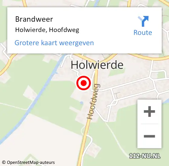 Locatie op kaart van de 112 melding: Brandweer Holwierde, Hoofdweg op 8 december 2022 09:05