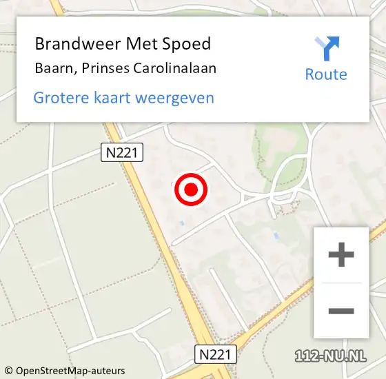 Locatie op kaart van de 112 melding: Brandweer Met Spoed Naar Baarn, Prinses Carolinalaan op 7 augustus 2014 15:16