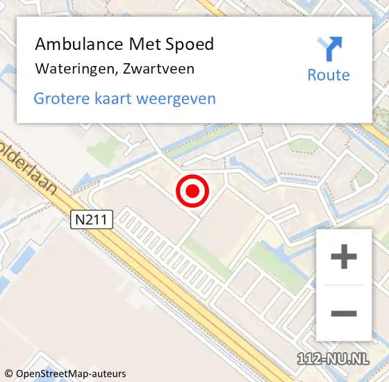 Locatie op kaart van de 112 melding: Ambulance Met Spoed Naar Wateringen, Zwartveen op 8 december 2022 09:28