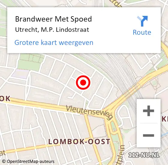 Locatie op kaart van de 112 melding: Brandweer Met Spoed Naar Utrecht, M.P. Lindostraat op 8 december 2022 09:39