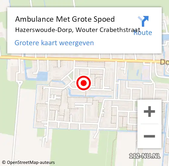 Locatie op kaart van de 112 melding: Ambulance Met Grote Spoed Naar Hazerswoude-Dorp, Wouter Crabethstraat op 8 december 2022 09:54