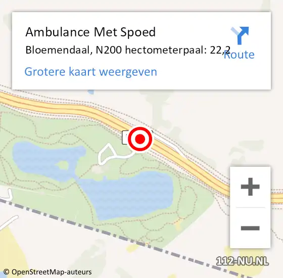 Locatie op kaart van de 112 melding: Ambulance Met Spoed Naar Bloemendaal, N200 hectometerpaal: 22,2 op 8 december 2022 09:54
