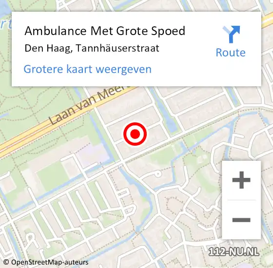 Locatie op kaart van de 112 melding: Ambulance Met Grote Spoed Naar Den Haag, Tannhäuserstraat op 8 december 2022 09:58