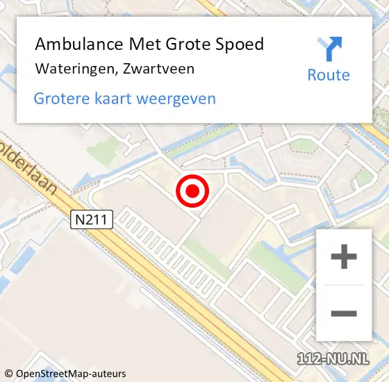 Locatie op kaart van de 112 melding: Ambulance Met Grote Spoed Naar Wateringen, Zwartveen op 8 december 2022 10:09