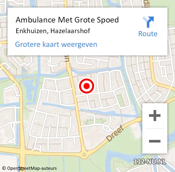 Locatie op kaart van de 112 melding: Ambulance Met Grote Spoed Naar Enkhuizen, Hazelaarshof op 8 december 2022 10:11