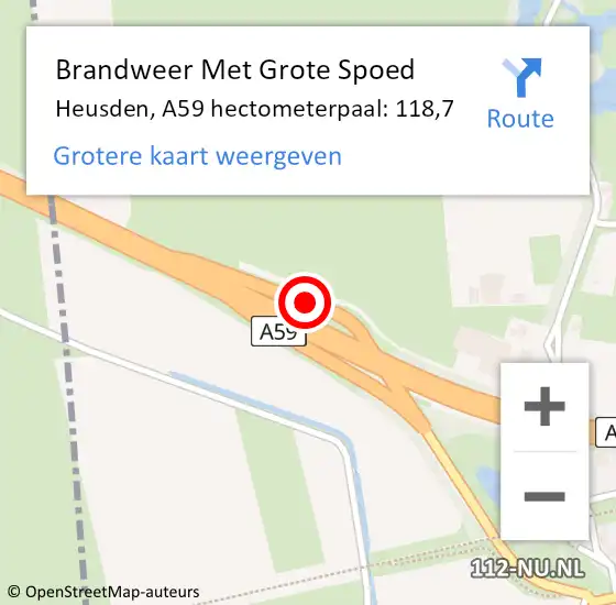 Locatie op kaart van de 112 melding: Brandweer Met Grote Spoed Naar Heusden, A59 hectometerpaal: 118,7 op 8 december 2022 10:19