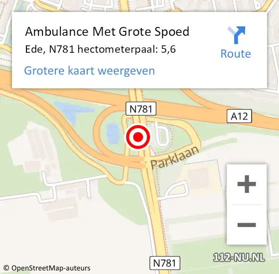 Locatie op kaart van de 112 melding: Ambulance Met Grote Spoed Naar Ede, N781 hectometerpaal: 5,6 op 8 december 2022 10:30
