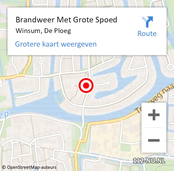 Locatie op kaart van de 112 melding: Brandweer Met Grote Spoed Naar Winsum, De Ploeg op 8 december 2022 11:00