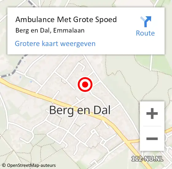 Locatie op kaart van de 112 melding: Ambulance Met Grote Spoed Naar Berg en Dal, Emmalaan op 8 december 2022 11:10