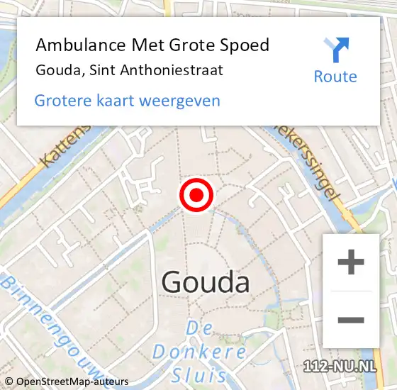 Locatie op kaart van de 112 melding: Ambulance Met Grote Spoed Naar Gouda, Sint Anthoniestraat op 8 december 2022 11:14