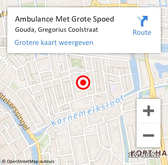 Locatie op kaart van de 112 melding: Ambulance Met Grote Spoed Naar Gouda, Gregorius Coolstraat op 8 december 2022 11:25
