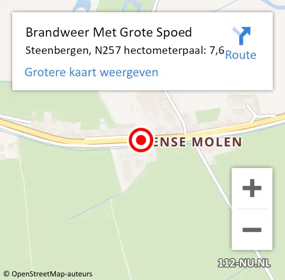 Locatie op kaart van de 112 melding: Brandweer Met Grote Spoed Naar Steenbergen, N257 hectometerpaal: 7,6 op 8 december 2022 11:27