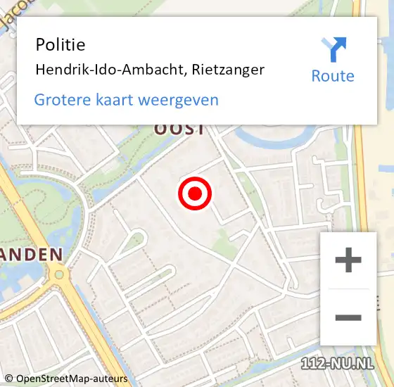 Locatie op kaart van de 112 melding: Politie Hendrik-Ido-Ambacht, Rietzanger op 8 december 2022 11:28