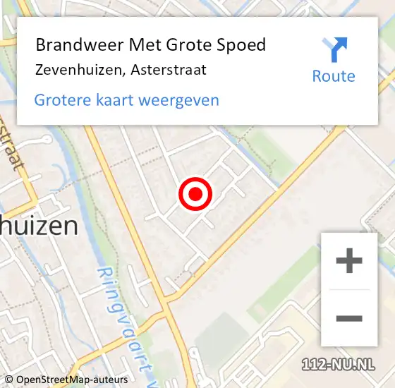 Locatie op kaart van de 112 melding: Brandweer Met Grote Spoed Naar Zevenhuizen, Asterstraat op 8 december 2022 11:34