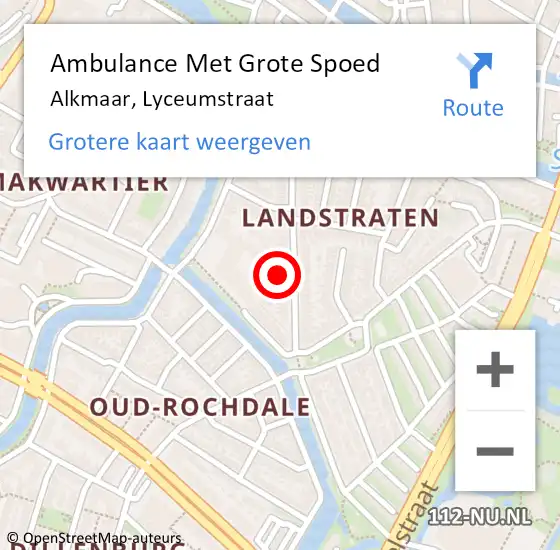 Locatie op kaart van de 112 melding: Ambulance Met Grote Spoed Naar Alkmaar, Lyceumstraat op 8 december 2022 11:35