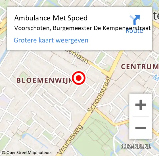 Locatie op kaart van de 112 melding: Ambulance Met Spoed Naar Voorschoten, Burgemeester De Kempenaerstraat op 8 december 2022 11:46