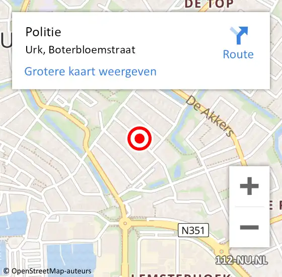 Locatie op kaart van de 112 melding: Politie Urk, Boterbloemstraat op 8 december 2022 11:47