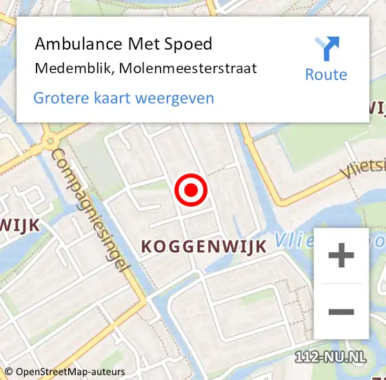 Locatie op kaart van de 112 melding: Ambulance Met Spoed Naar Medemblik, Molenmeesterstraat op 8 december 2022 11:56