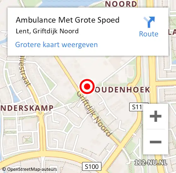 Locatie op kaart van de 112 melding: Ambulance Met Grote Spoed Naar Lent, Griftdijk Noord op 8 december 2022 11:59