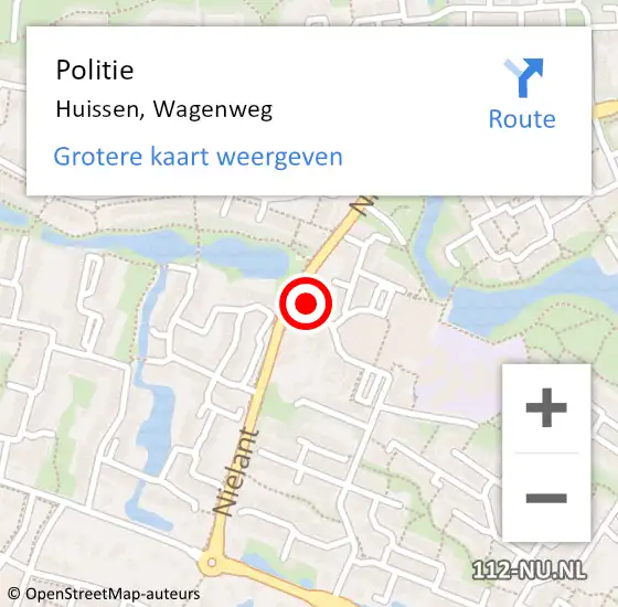 Locatie op kaart van de 112 melding: Politie Huissen, Wagenweg op 8 december 2022 12:11