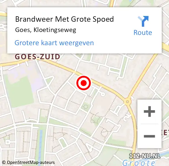 Locatie op kaart van de 112 melding: Brandweer Met Grote Spoed Naar Goes, Kloetingseweg op 8 december 2022 12:21