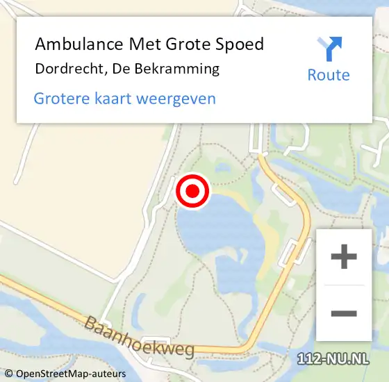 Locatie op kaart van de 112 melding: Ambulance Met Grote Spoed Naar Dordrecht, De Bekramming op 8 december 2022 12:27