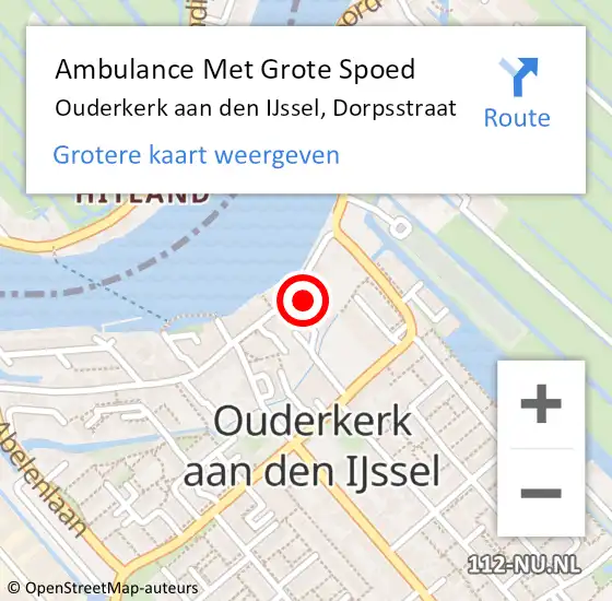 Locatie op kaart van de 112 melding: Ambulance Met Grote Spoed Naar Ouderkerk aan den IJssel, Dorpsstraat op 8 december 2022 12:35