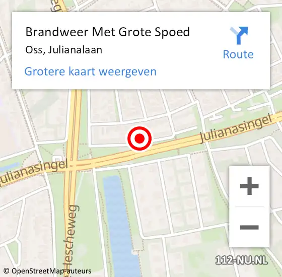 Locatie op kaart van de 112 melding: Brandweer Met Grote Spoed Naar Oss, Julianalaan op 8 december 2022 12:41