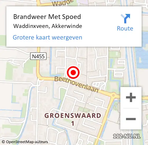 Locatie op kaart van de 112 melding: Brandweer Met Spoed Naar Waddinxveen, Akkerwinde op 8 december 2022 13:06